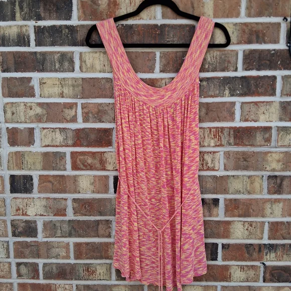 Free People Space Dye Tunic Dress Top Pink Yellow Sz.L Boho FP Spring Beach - Picture 9 of 13